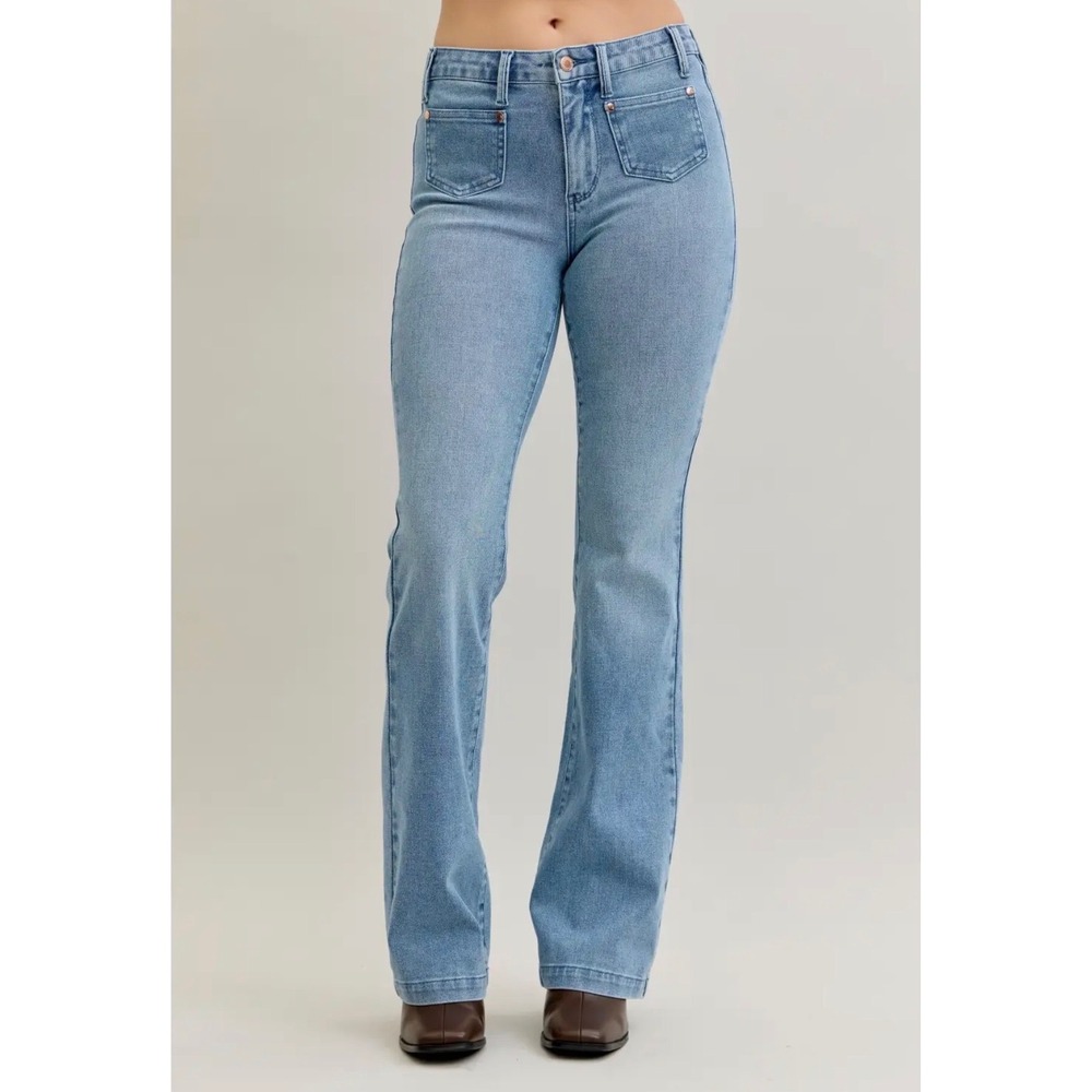 Judy Blue Mid Rise Bootcut Contrast Wash Front Patch Pocket Jeans NWT SZ 13